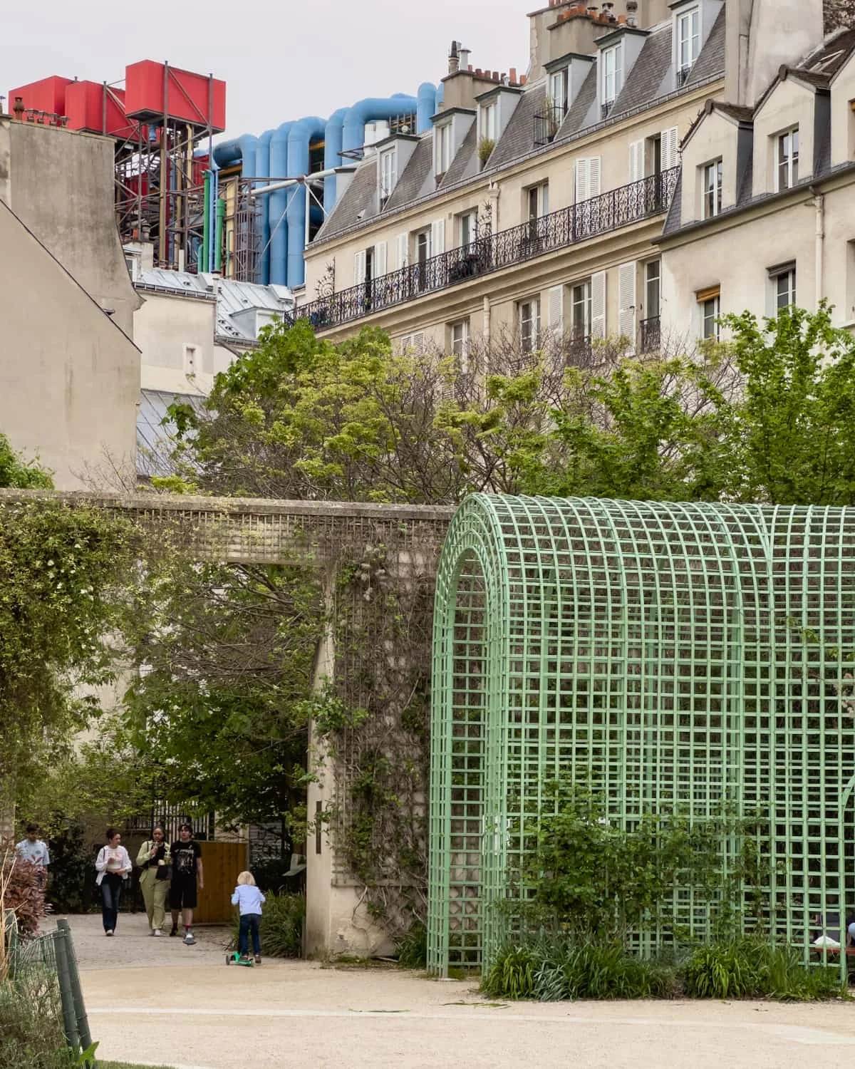 View of Centre Pompidou from Jardin Anne Frank