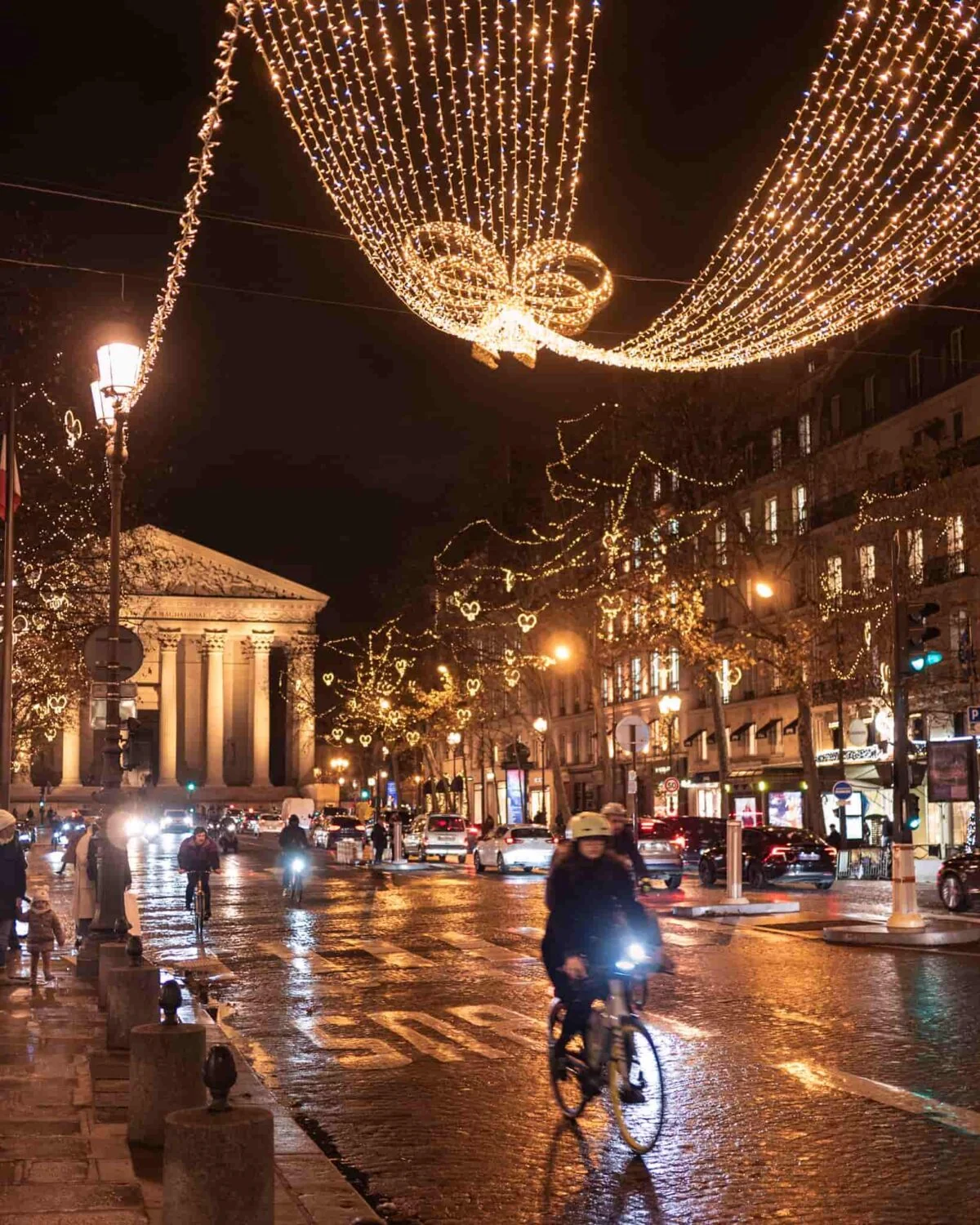 Paris streets during Christmas with the Madeleine in the background