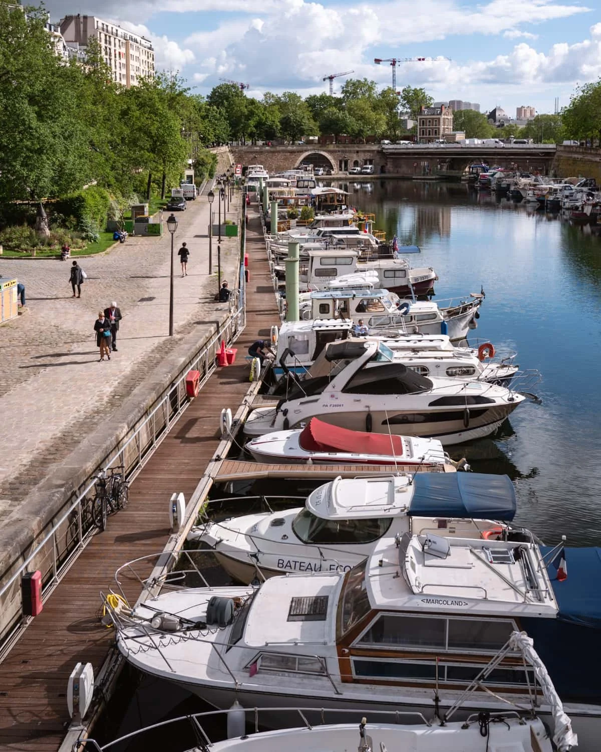 Boats at the dock in Port de l'Arsenal, Paris