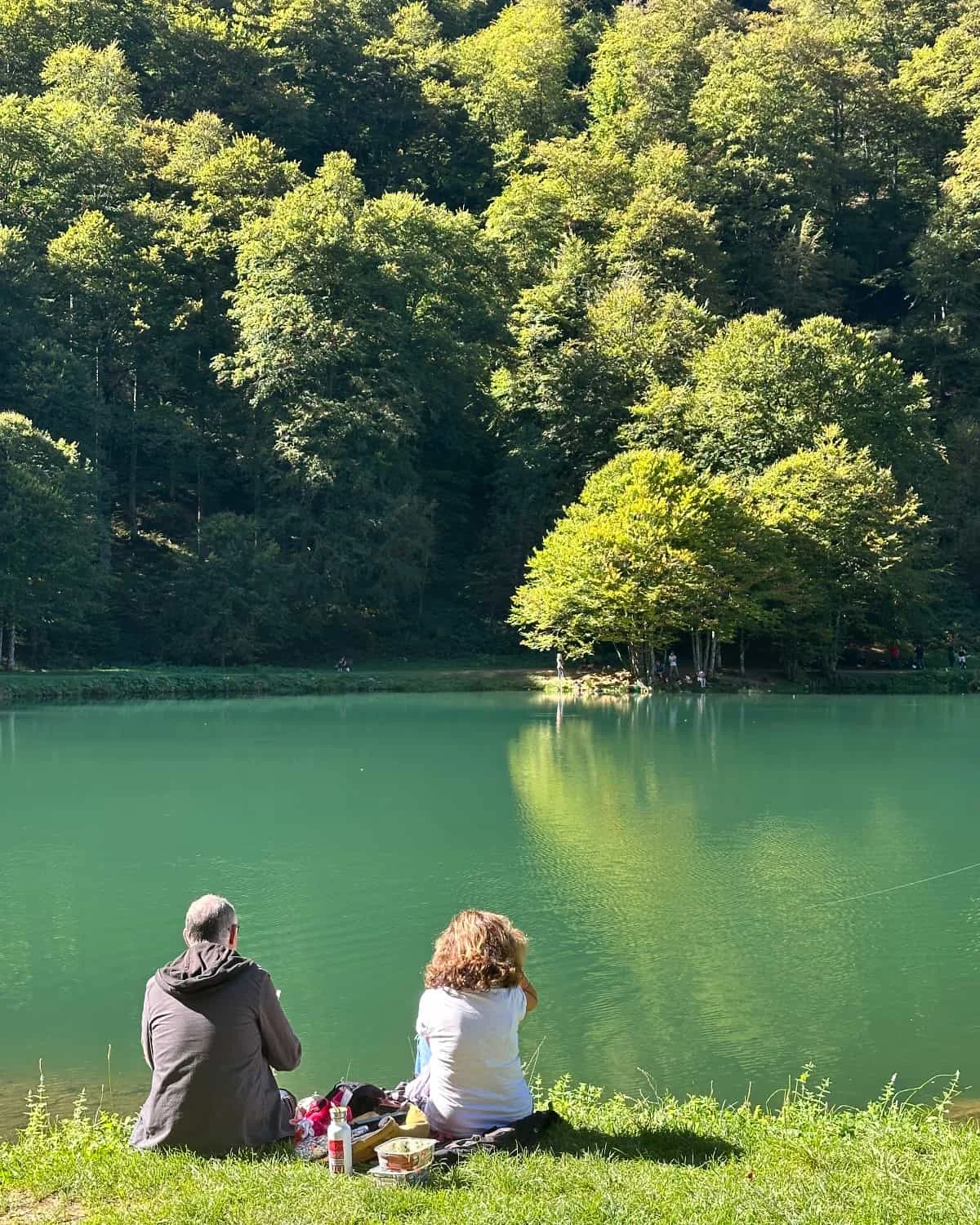 People eating lunch at Lac de Bethmale