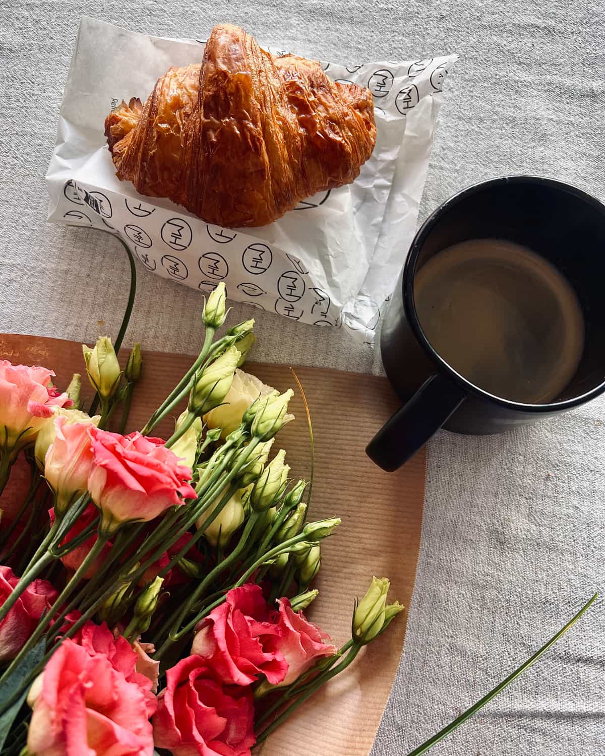 Croissants coffee and table